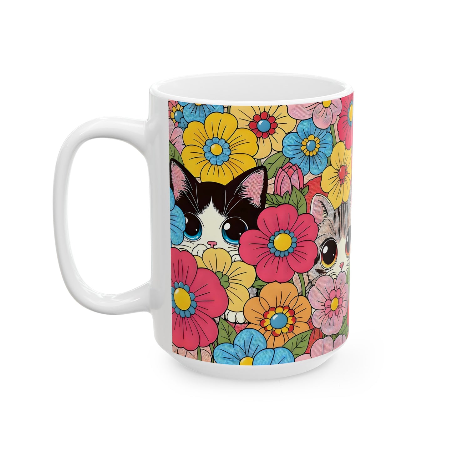 FLOWER CATS - Ceramic Mug, (11oz, 15oz)